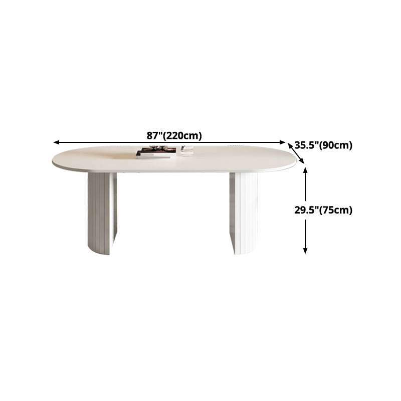 Metal Contemporary Double Pedestal Dining Table Sintered Stone Table for Dining Room