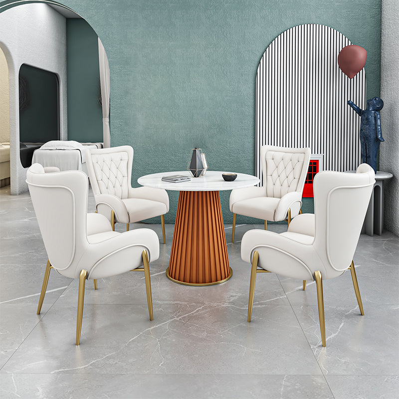 Luxury Sintered Stone Top Dining Table Restaurant Round Table with Metal Pedestal Base