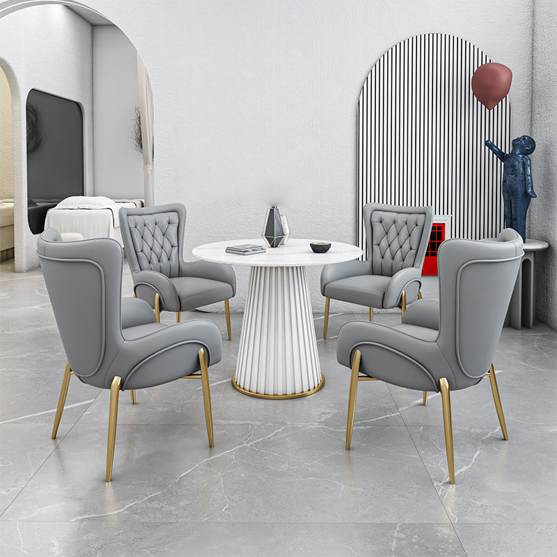 Luxury Sintered Stone Top Dining Table Restaurant Round Table with Metal Pedestal Base