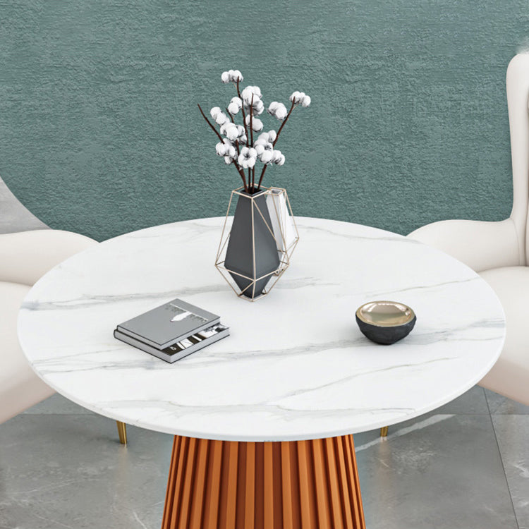 Luxury Sintered Stone Top Dining Table Restaurant Round Table with Metal Pedestal Base
