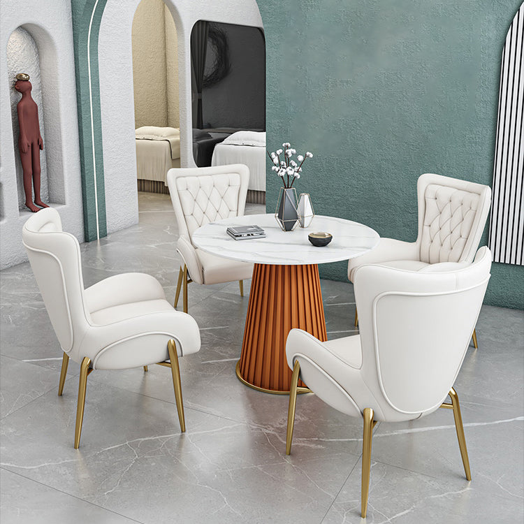 Luxury Sintered Stone Top Dining Table Restaurant Round Table with Metal Pedestal Base
