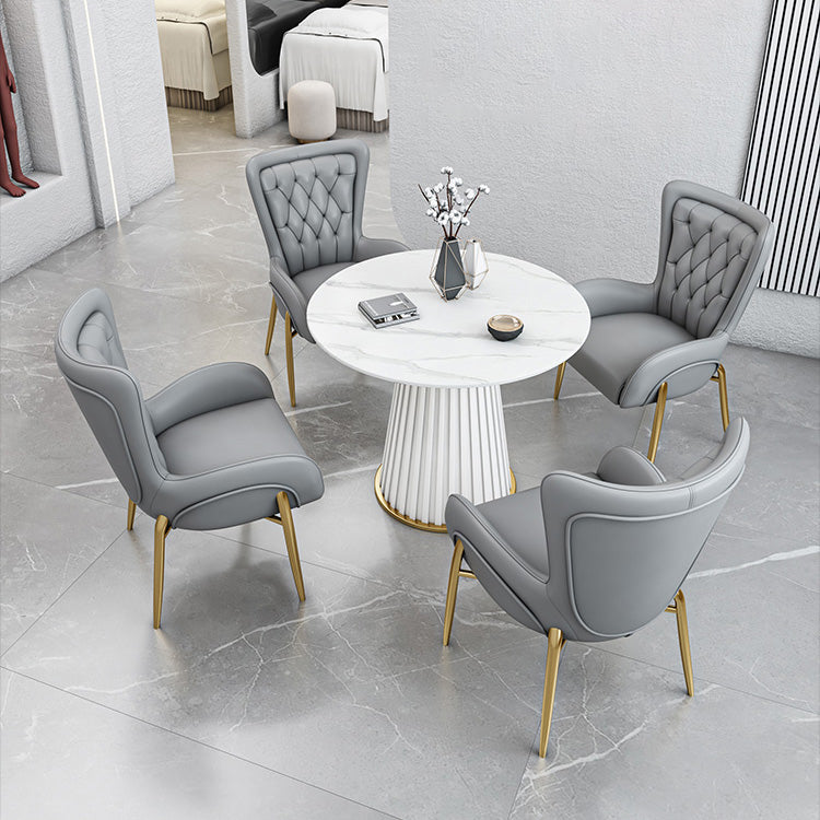 Luxury Sintered Stone Top Dining Table Restaurant Round Table with Metal Pedestal Base
