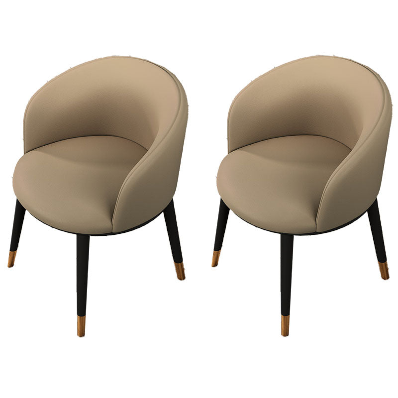Contemporary Leather Home Arm Chair Solid Back Matte Finish Dining Chair