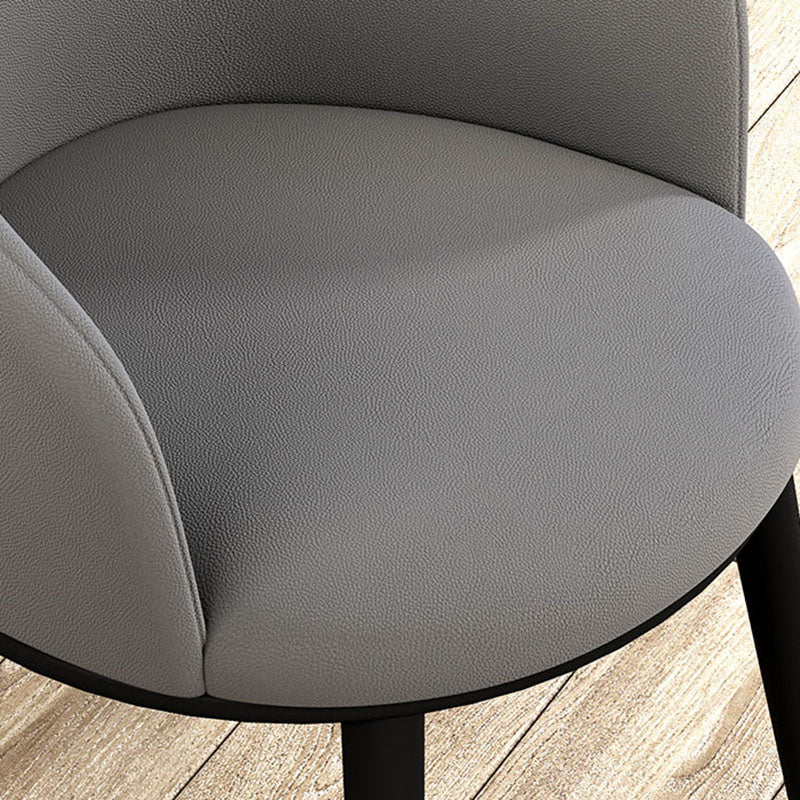 Contemporary Leather Home Arm Chair Solid Back Matte Finish Dining Chair