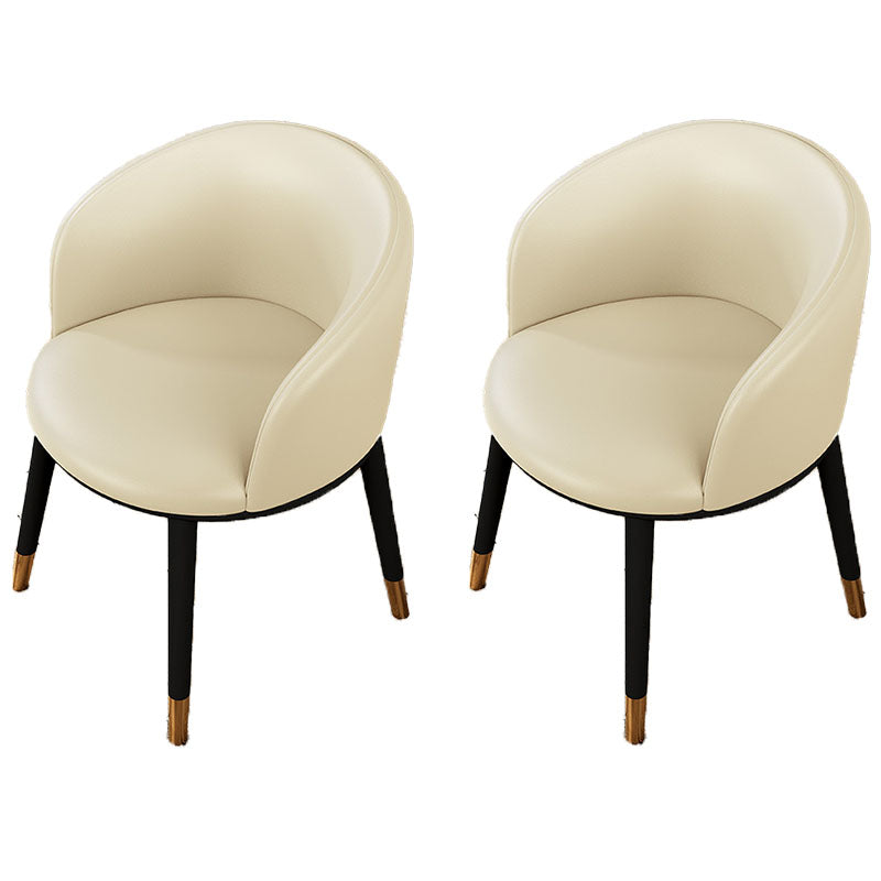 Contemporary Leather Home Arm Chair Solid Back Matte Finish Dining Chair