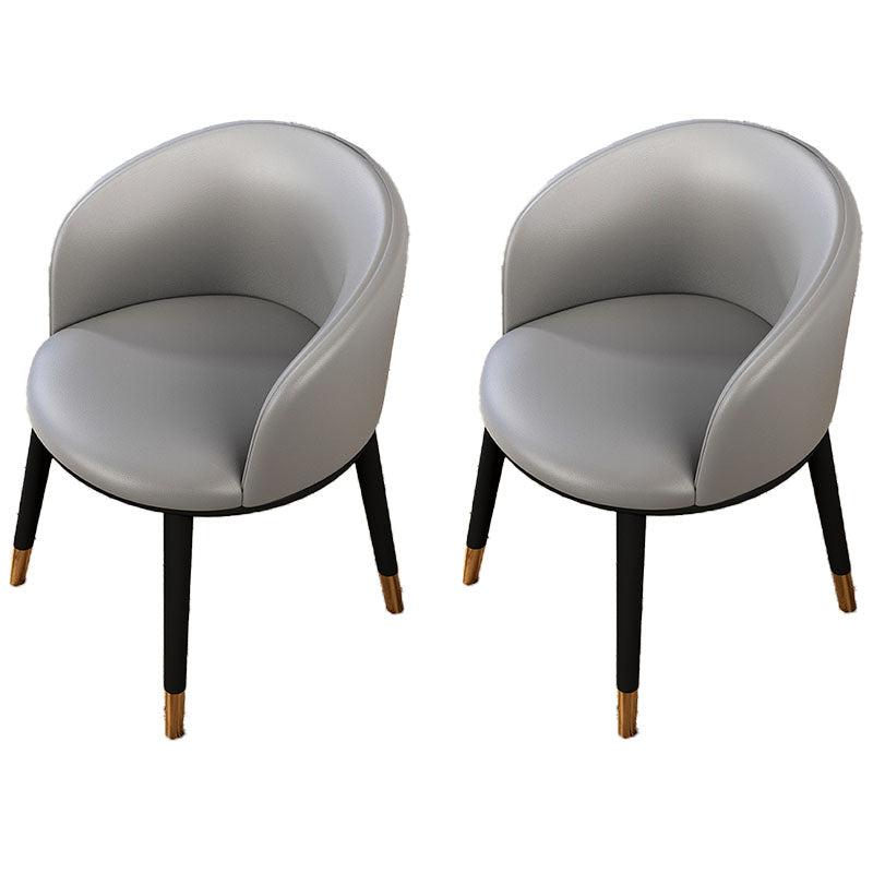 Contemporary Leather Home Arm Chair Solid Back Matte Finish Dining Chair