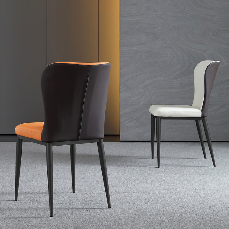 Sillas laterales de comedor con respaldo sólido contemporáneo Silla auxiliar de comedor de cuero para cocina