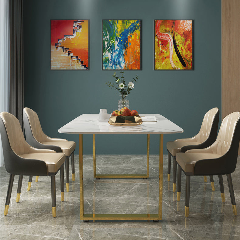 Luxury 1/2/5/7 Pieces Dining Set Sintered Stone Dining Table Set with Leather Chairs