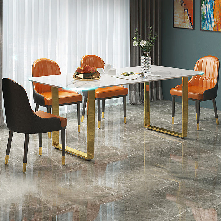 Luxury 1/2/5/7 Pieces Dining Set Sintered Stone Dining Table Set with Leather Chairs