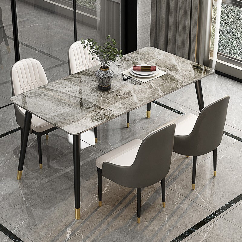Modern 1/2/5/7 stuks grijs grijze eetterset sinteren stenen eettafel met lederen stoelen