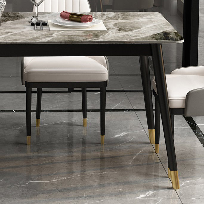 Modern 1/2/5/7 Pieces Grey Dining Set Sintered Stone Dining Table with Leather Chairs
