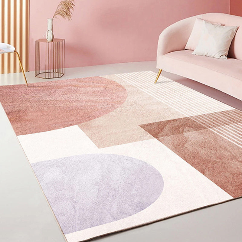 Pink Nordic Rug Polyester Color Block Rug Stain Resistant Rug for Living Room