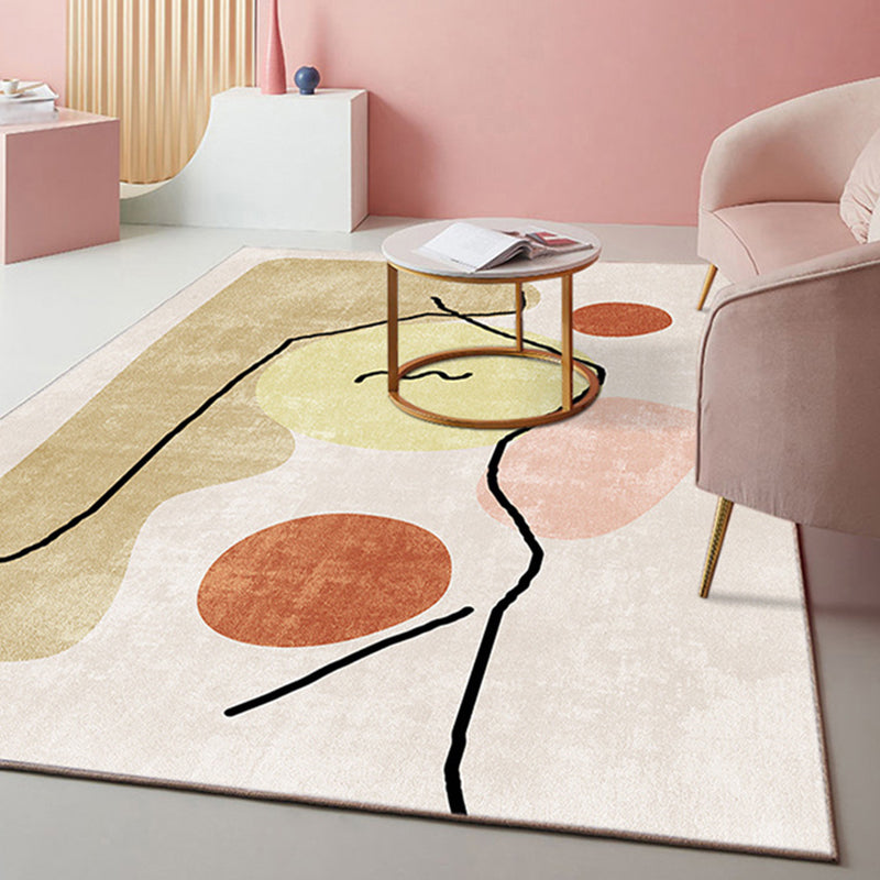 Pink Nordic Rug Polyester Color Block Rug Stain Resistant Rug for Living Room