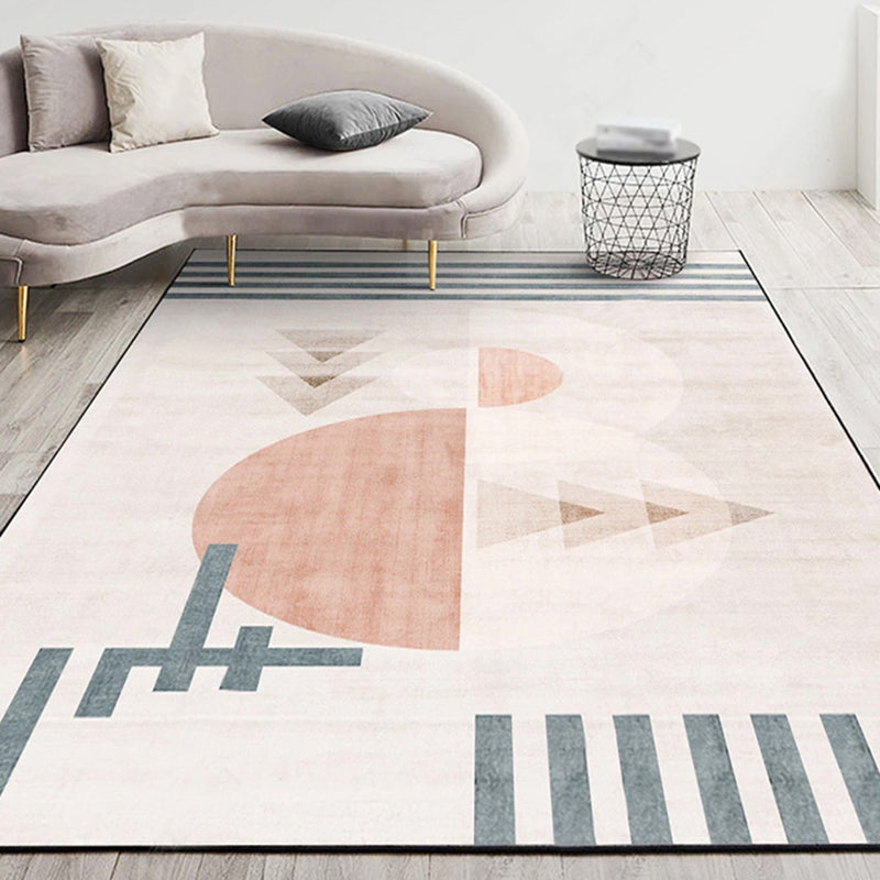 Pink Nordic Rug Polyester Color Block Rug Stain Resistant Rug for Living Room