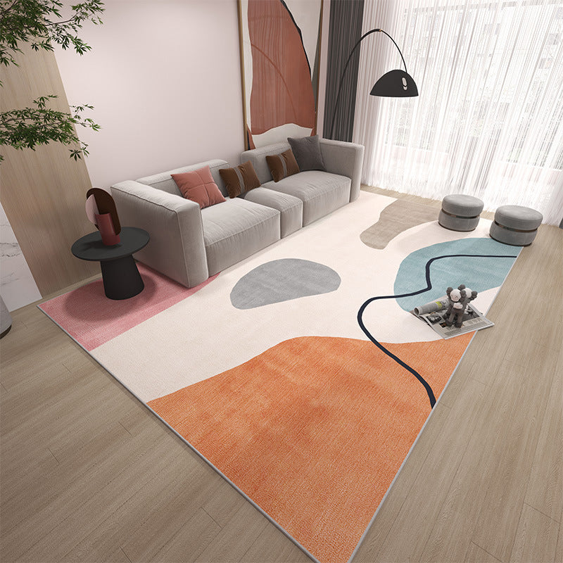 Beige Nordic Rug Polyester Color Block Rug Washable Rug for Living Room