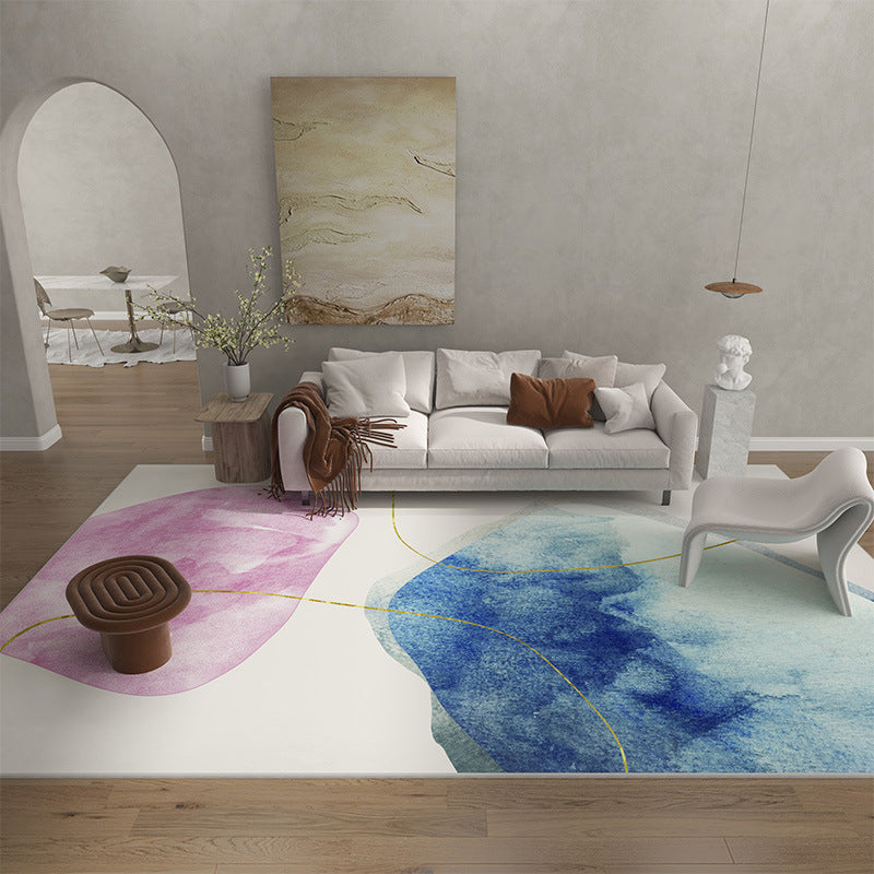 Beige Nordic Teppich Polyester Farbblock Teppich Waschbar für Wohnzimmer