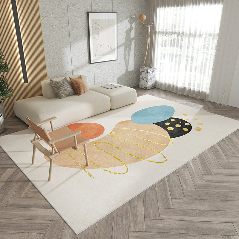 Beige Nordic Rug Polyester Color Block Rug Washable Rug for Living Room