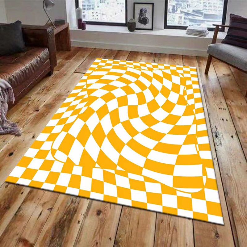 Light Purple Irregular Check Rug Polyester Modern Rug Washable Rug for Home Decor