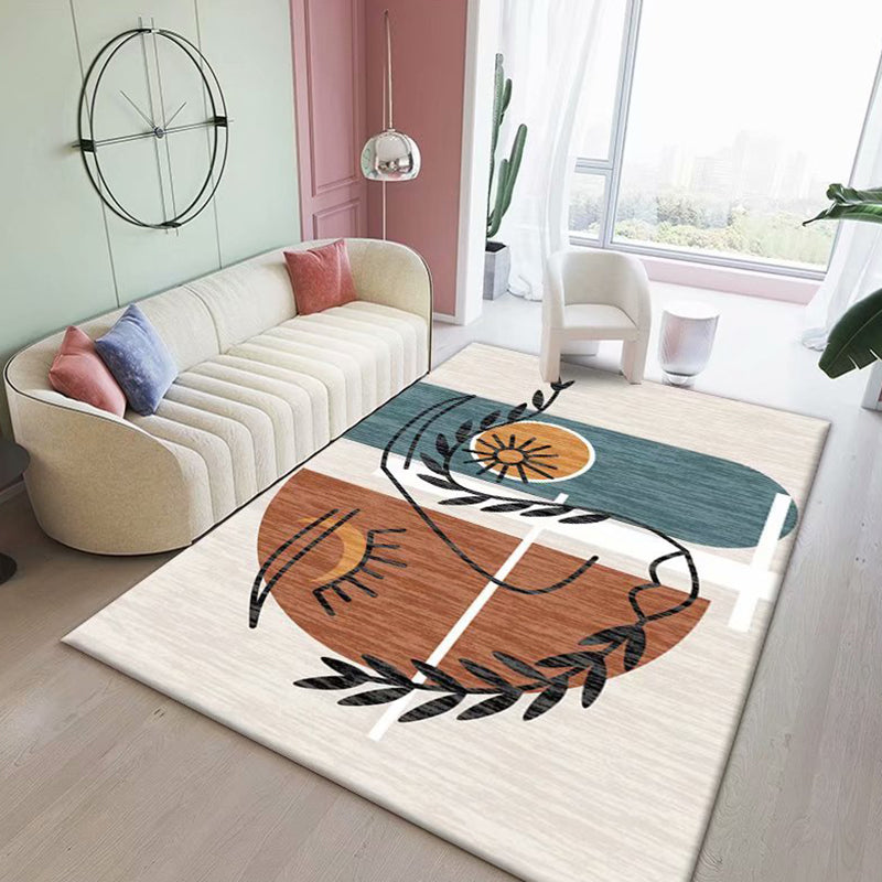 White Abstract Pattern Rug Polyester Simple Rug Washable Rug for Living Room