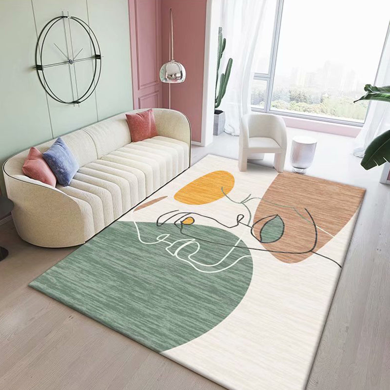 White Abstract Pattern Rug Polyester Simple Rug Washable Rug for Living Room