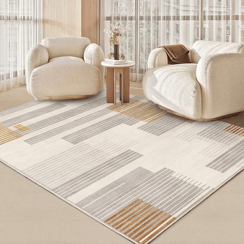 Beige einfacher Teppich Polyester abstrakter Muster Teppich Waschbar Teppich für Wohnzimmer