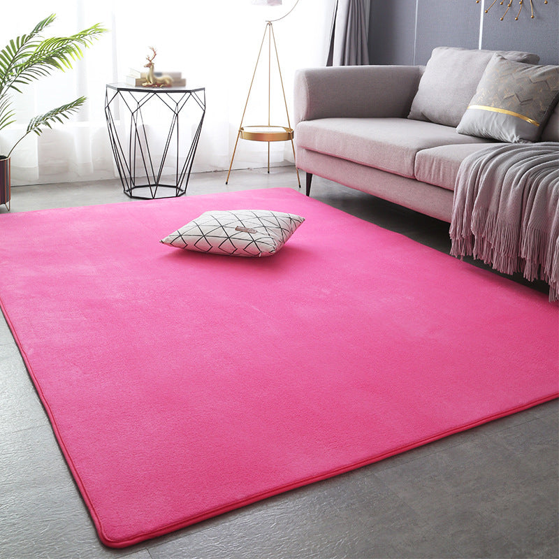 Indoor Carpet Pure Color Polyester Area Rug Anti-Slip Easy Care Rug for Bedroom