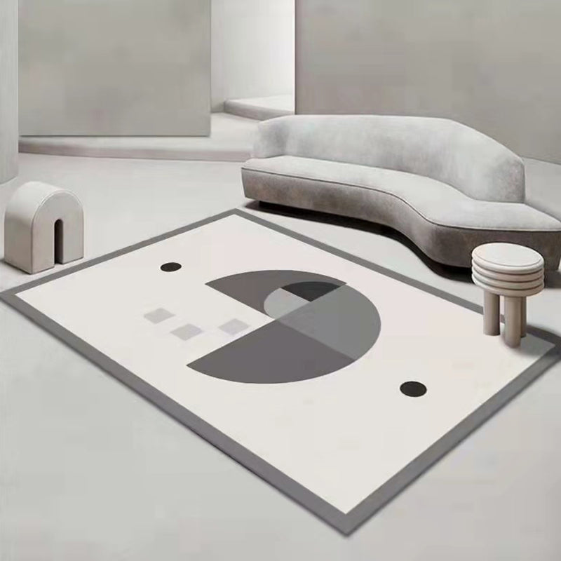 Gray Circle Carpet Polyester Casual Carpet Non-Slip Backing Carpet for Drawing Room