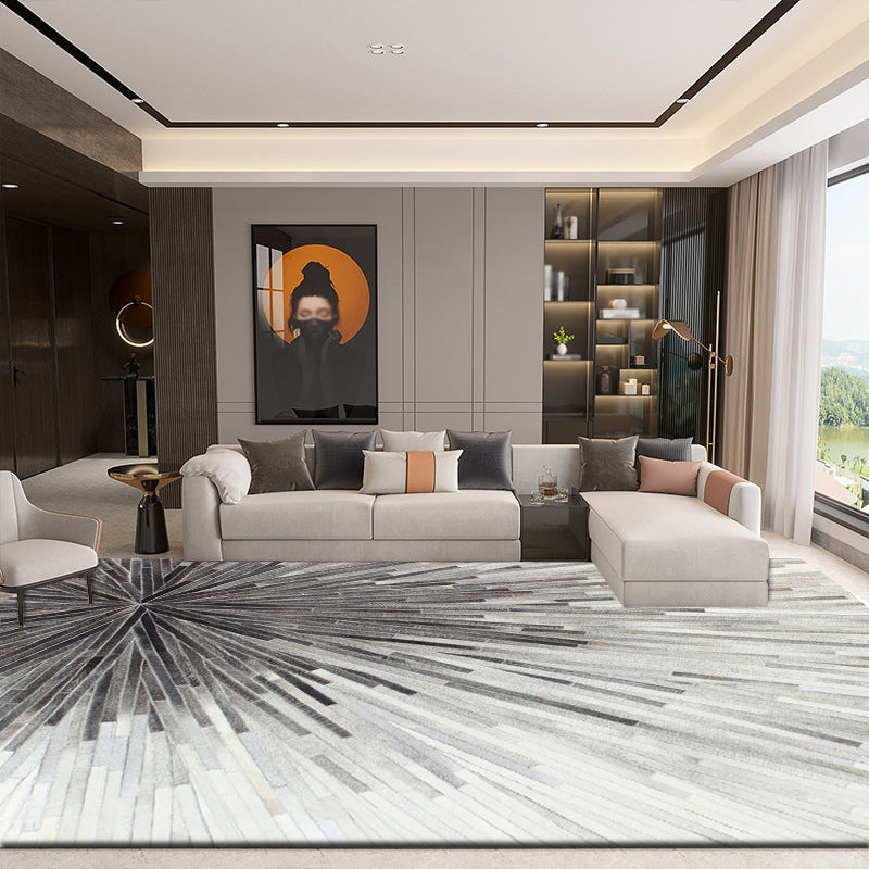 Light Gray Modern Rug Polyester Graphic Rug Stain Resistant Rug for Living Room