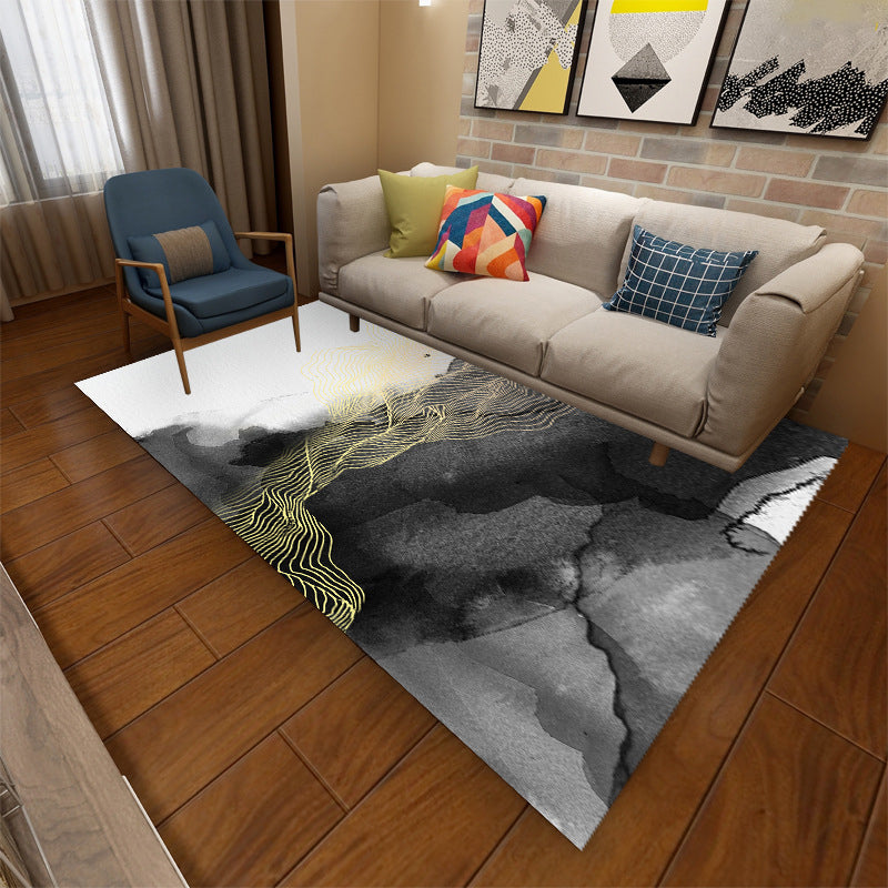 Hellgrau moderner Teppich Polyester Grafik Teppich Färbung widerstandsfähiger Teppich für Wohnzimmer