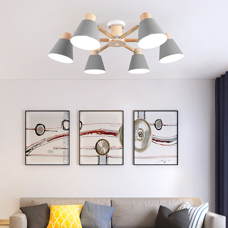 Multi Light Cone Hanging Pendant Modern Macaron Style Metal Hanging Lighting for Bedside