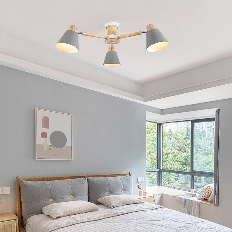 Multi Light Cone Hanging Pendant Modern Macaron Style Metal Hanging Lighting for Bedside