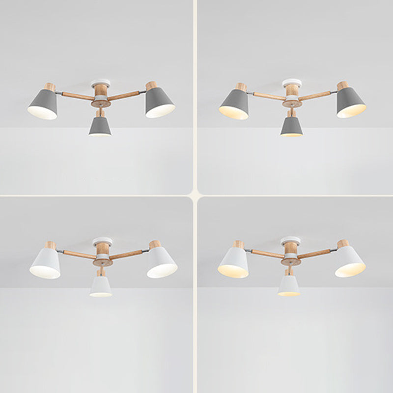 Multi Light Cone Hanging Pendant Modern Macaron Style Metal Hanging Lighting for Bedside