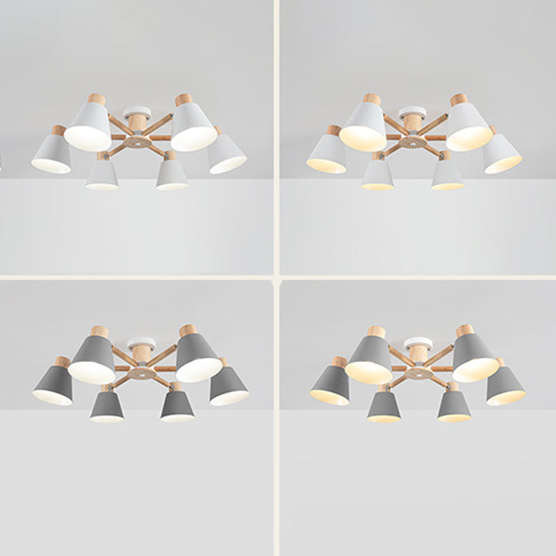 Multi Light Cone Hanging Pendant Modern Macaron Style Metal Hanging Lighting for Bedside