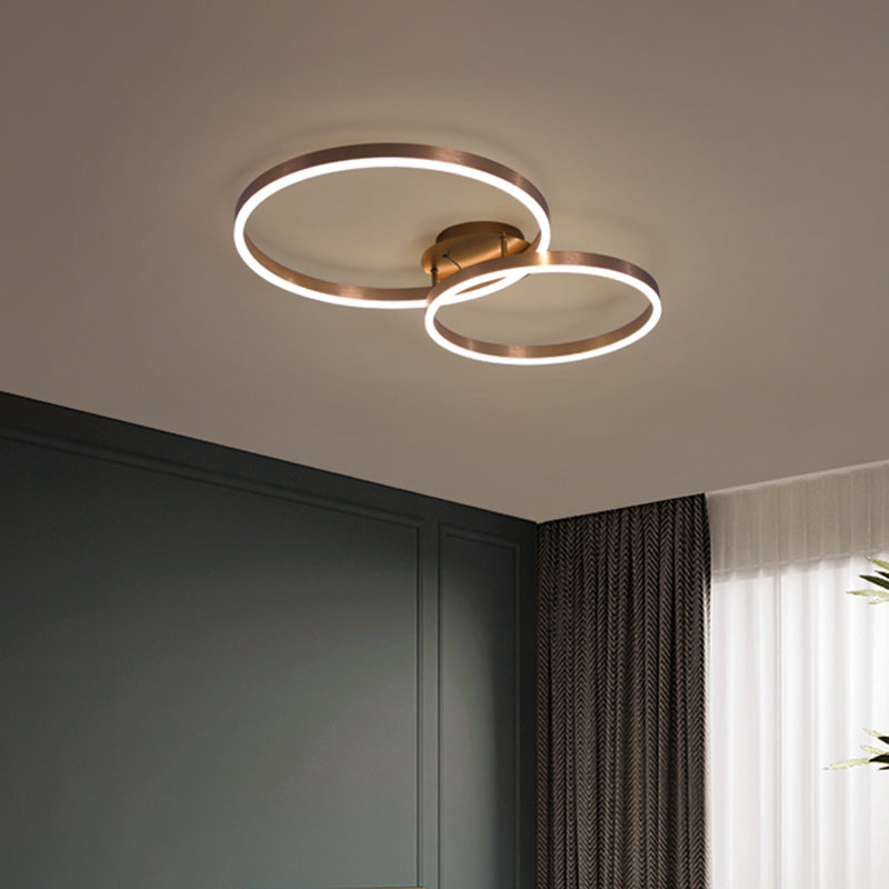 Contemporary Circular Flush Light Fixture Metal Flush Mount Lights in Brown