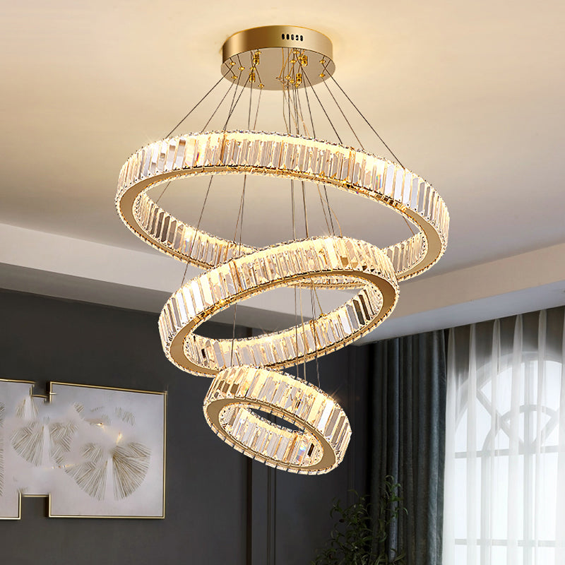 Round Shape Crystal Chandelier Modern Stainless Steel Down Lighting Pendant for Study