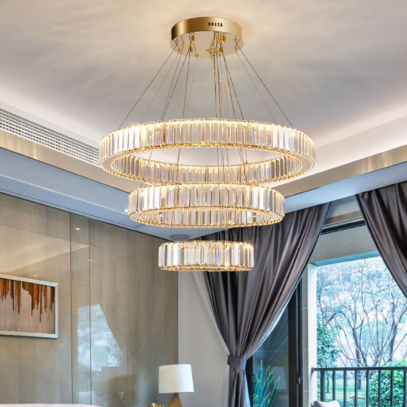 Round Shape Crystal Chandelier Modern Stainless Steel Down Lighting Pendant for Study
