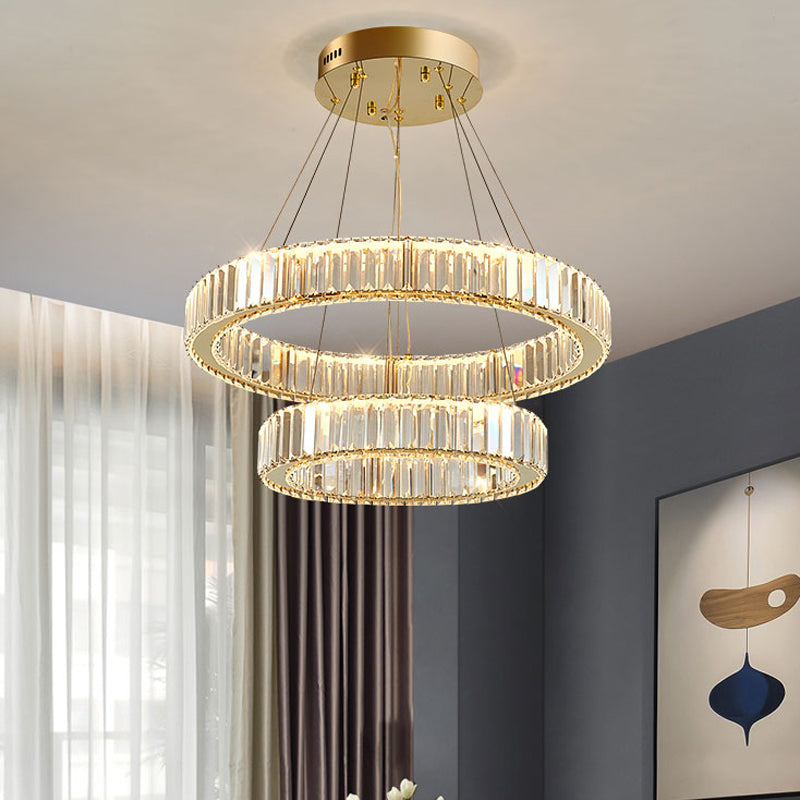 Round Shape Crystal Chandelier Modern Stainless Steel Down Lighting Pendant for Study