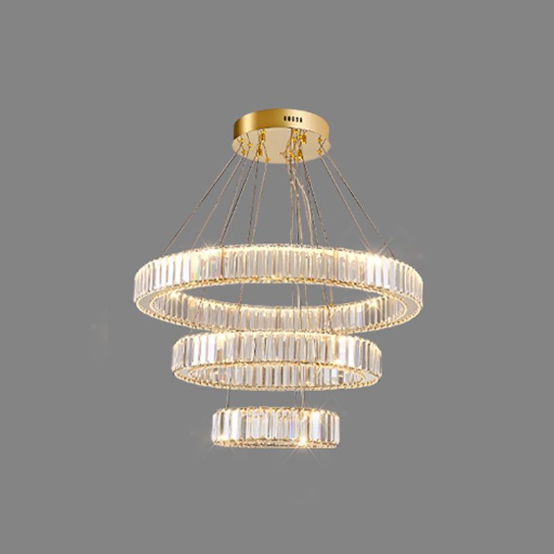 Round Shape Crystal Chandelier Modern Stainless Steel Down Lighting Pendant for Study