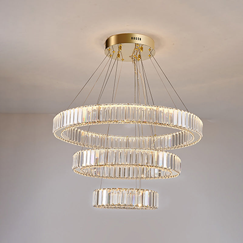 Round Shape Crystal Chandelier Modern Stainless Steel Down Lighting Pendant for Study