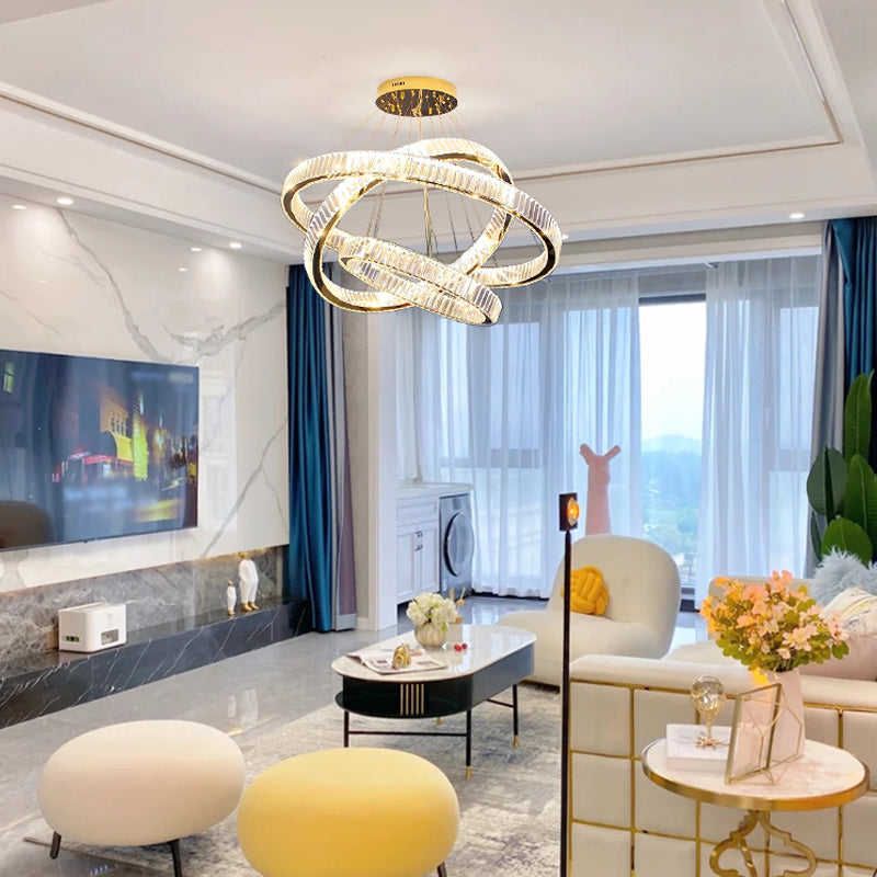 Round Shape Crystal Chandelier Modern Stainless Steel Down Lighting Pendant for Study