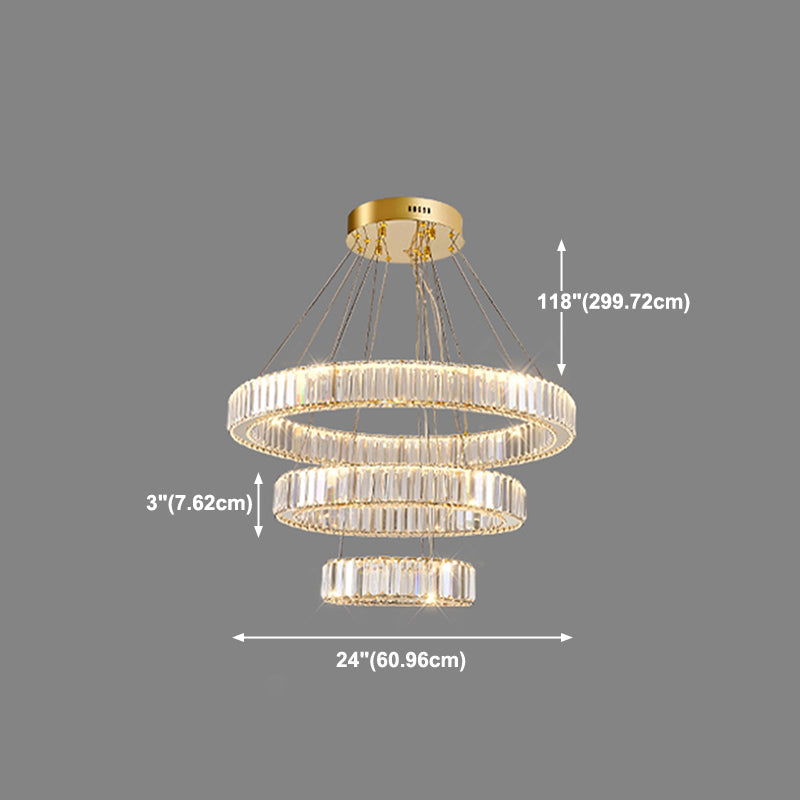 Round Shape Crystal Chandelier Modern Stainless Steel Down Lighting Pendant for Study