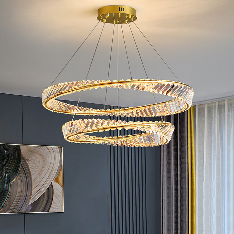 Round Shape Crystal Chandelier Modern Stainless Steel Down Lighting Pendant for Bedroom