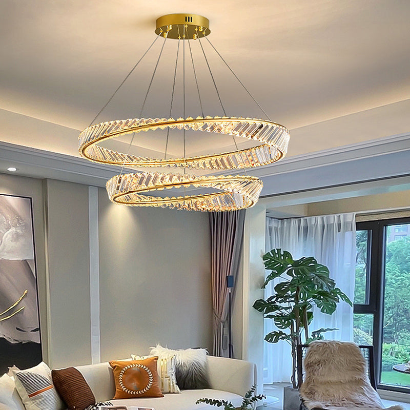 Round Shape Crystal Chandelier Modern Stainless Steel Down Lighting Pendant for Bedroom
