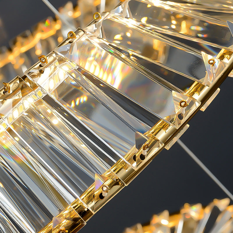 Round Shape Crystal Chandelier Modern Stainless Steel Down Lighting Pendant for Bedroom