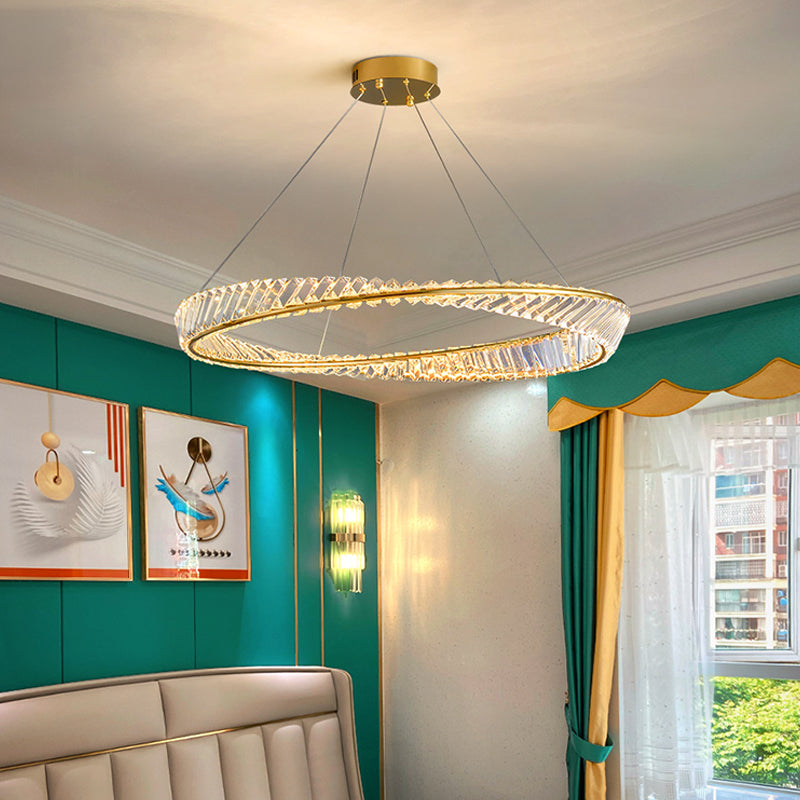 Round Shape Crystal Chandelier Modern Stainless Steel Down Lighting Pendant for Bedroom