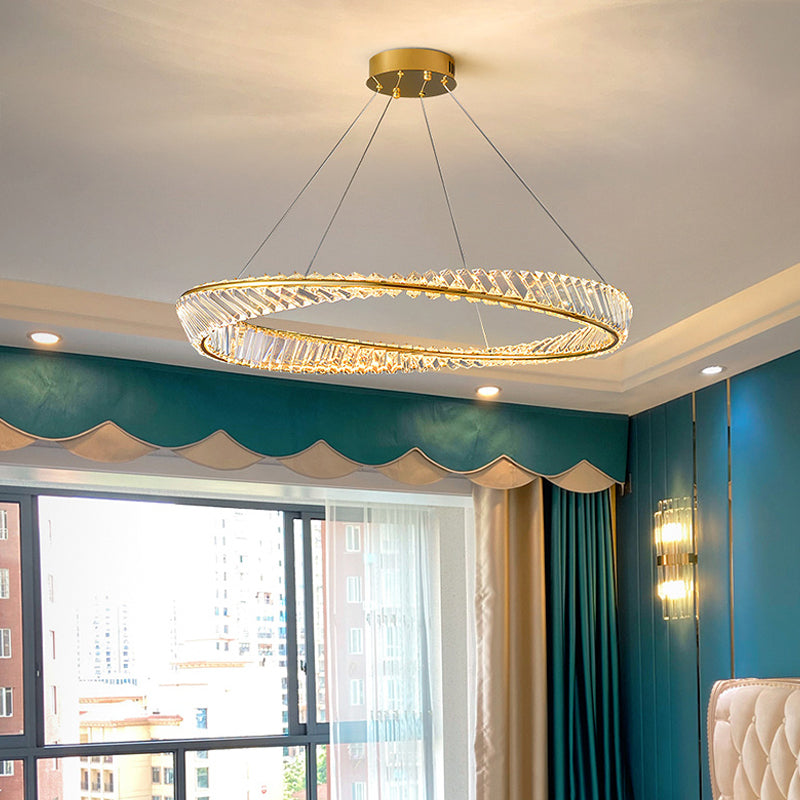 Round Shape Crystal Chandelier Modern Stainless Steel Down Lighting Pendant for Bedroom