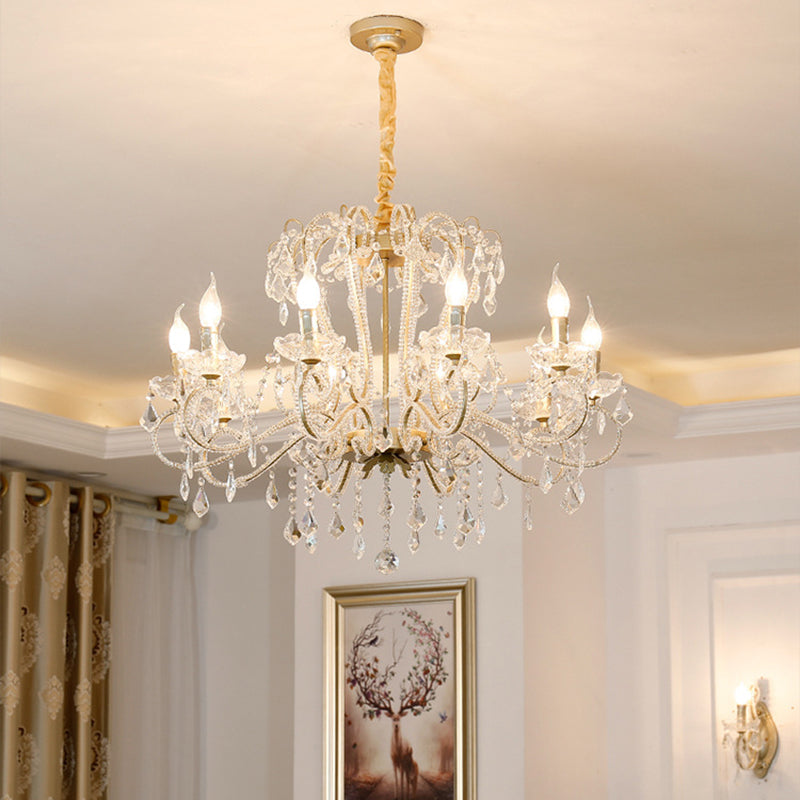 Traditional Hanging Ceiling Lights Gold Crystal Candle Hanging Pendant Lamp