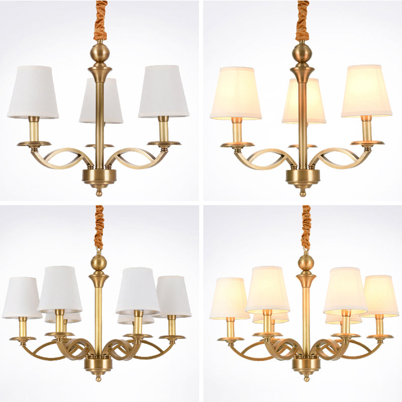 Traditional Ceiling Pendant Light Cone Fabric Ceiling Hung Fixtures in Copper