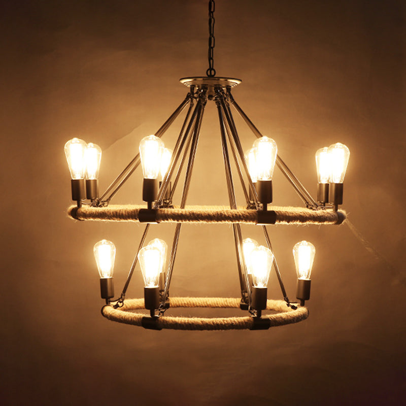 Industrial Hanging Lamp Kit Wheel Rope Pendant Lighting Fixtures for Bar