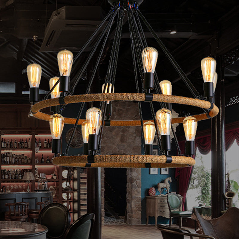 Industrial Hanging Lamp Kit Wheel Rope Pendant Lighting Fixtures for Bar